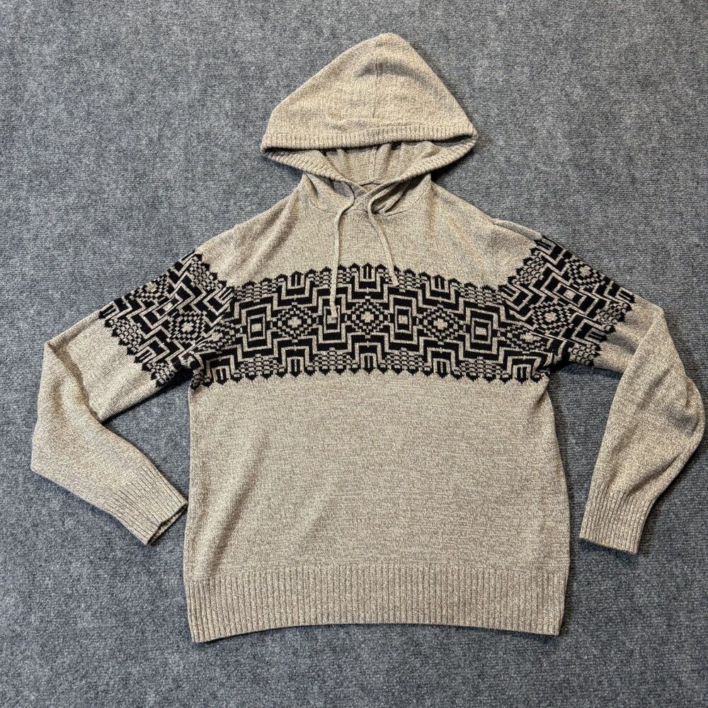 Urban Pipeline Mens Medium Hooded Sweater Gray Black Geometric Knit Pullover